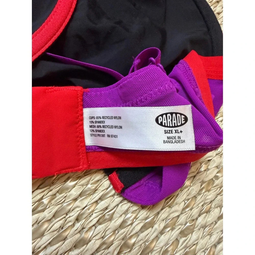 Parade Colorblock Underwire Bra Black Purple Red‎ Mesh Size XL+ PR139T